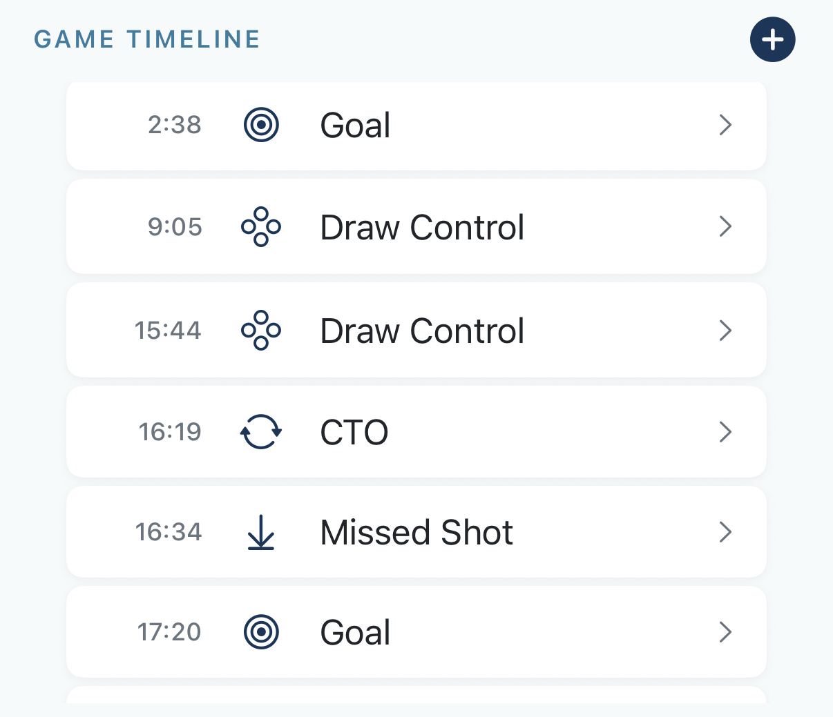 Game timeline with timestamps for video navigation